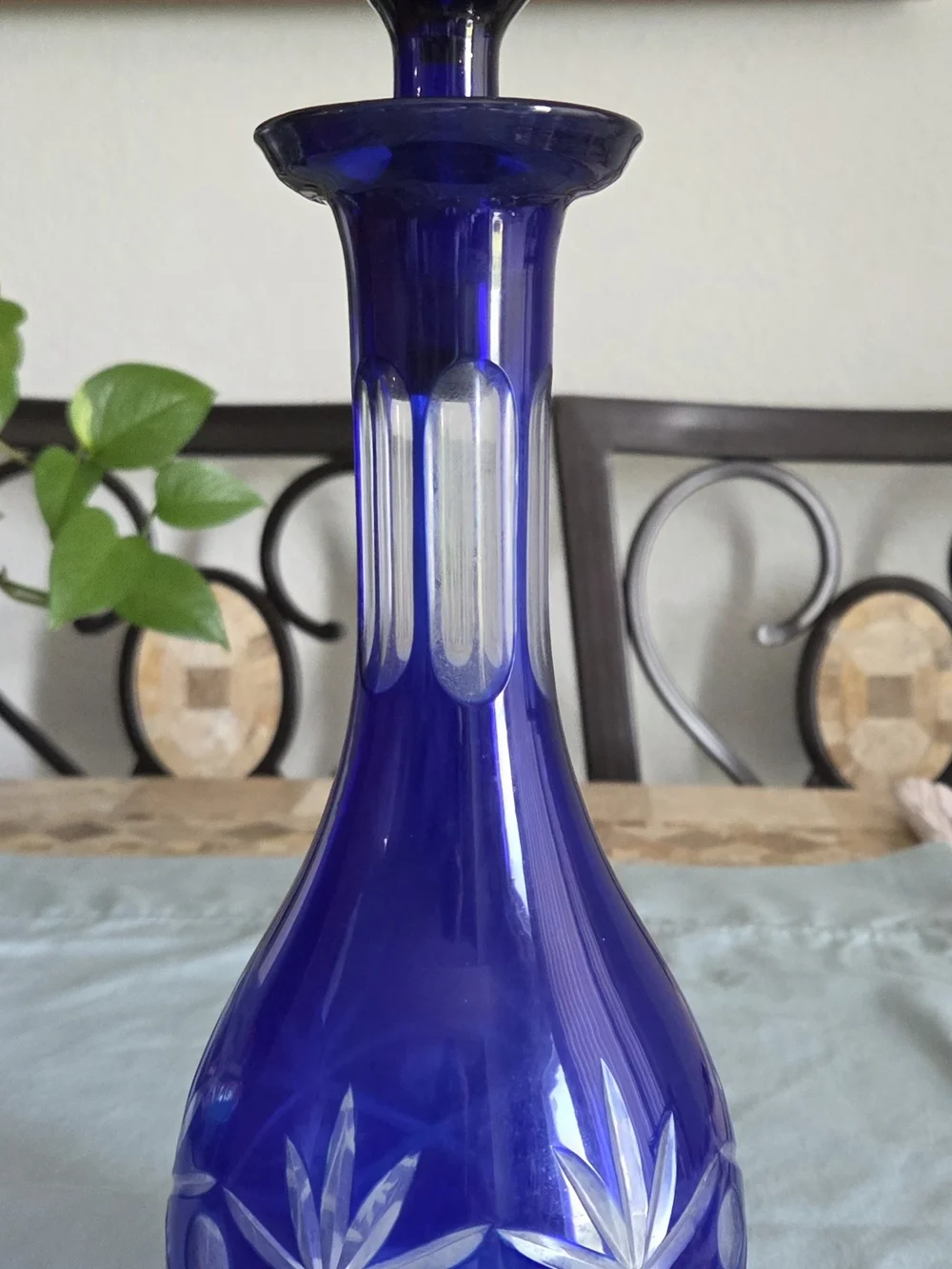 Cobalt Blue Cut-Glass Decanter with Stopper
